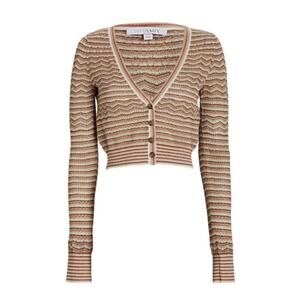INTERMIX Y2K Brown Tan White Mona Knit Pointelle Cropped Cardigan Sweater - S